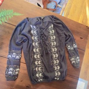 Tommy Bahama blouse boho embroidered gauze sequin